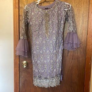 Lilac purple gharara Indian Pakistani suit with gold pearl trims only worn once